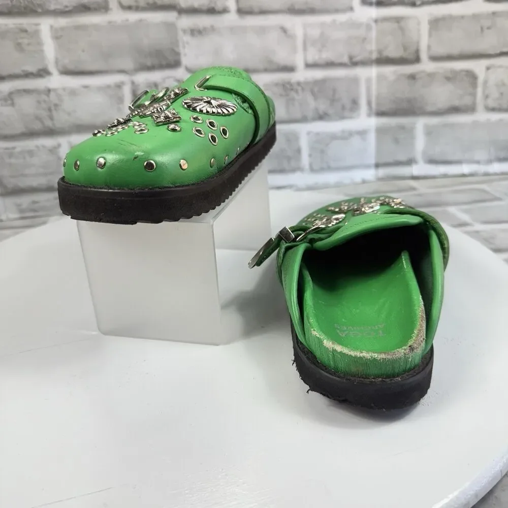 Toga Virilis Archives Green Metal Sabot Eyelet Mules Size 31 EU- US 13/13.5 Kids
